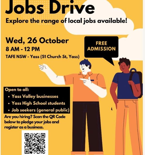 Yass Valley jobs drive – it’s free this Wednesday Yass TAFE 26th OCT